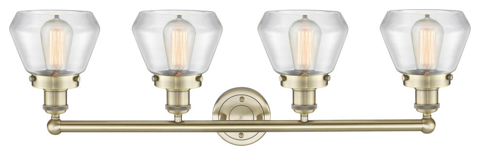Fulton 4-Light 34" Bath Vanity Light, Antique Brass Finish, Clear Shade