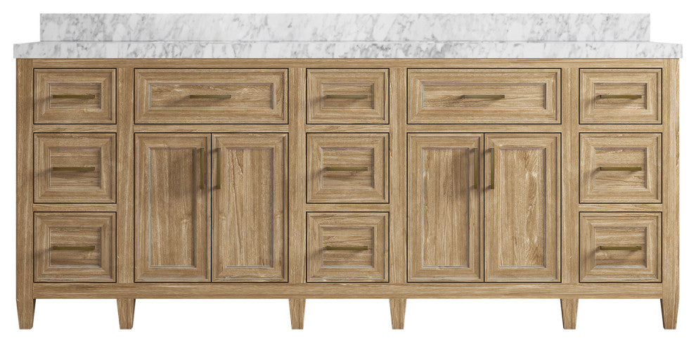 Santa Monica 84 Double Sink Bath Vanity in Whitewashed Teak 2" Carrara Marble