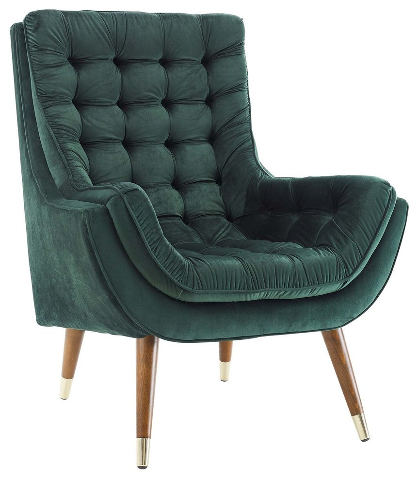 Suggest Button Tufted Upholstered Velvet Lounge Chair, Green