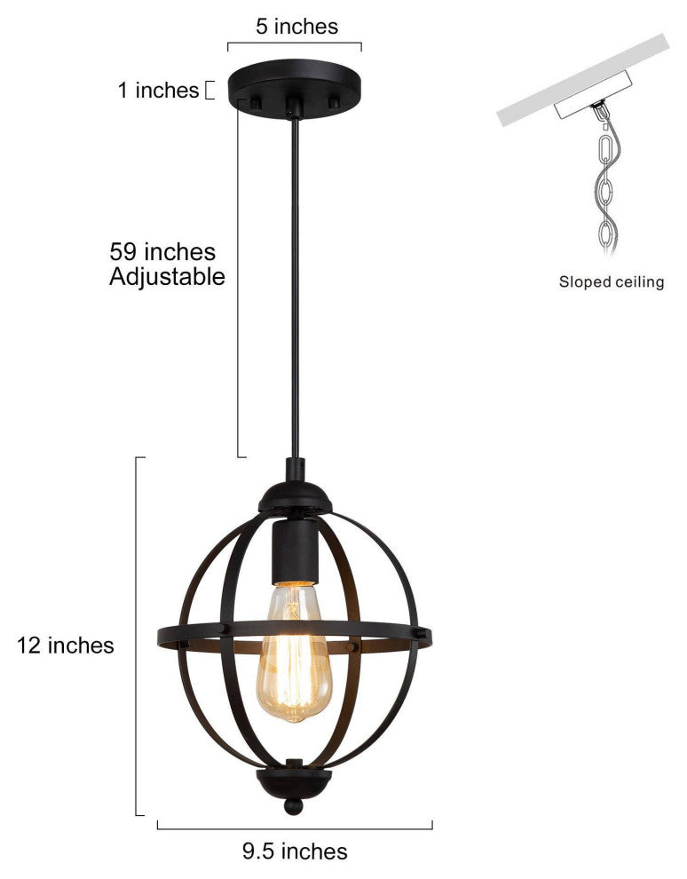 LNC 9.5 Inch 1-Light Industrial Black Globe Cage Pendant Light