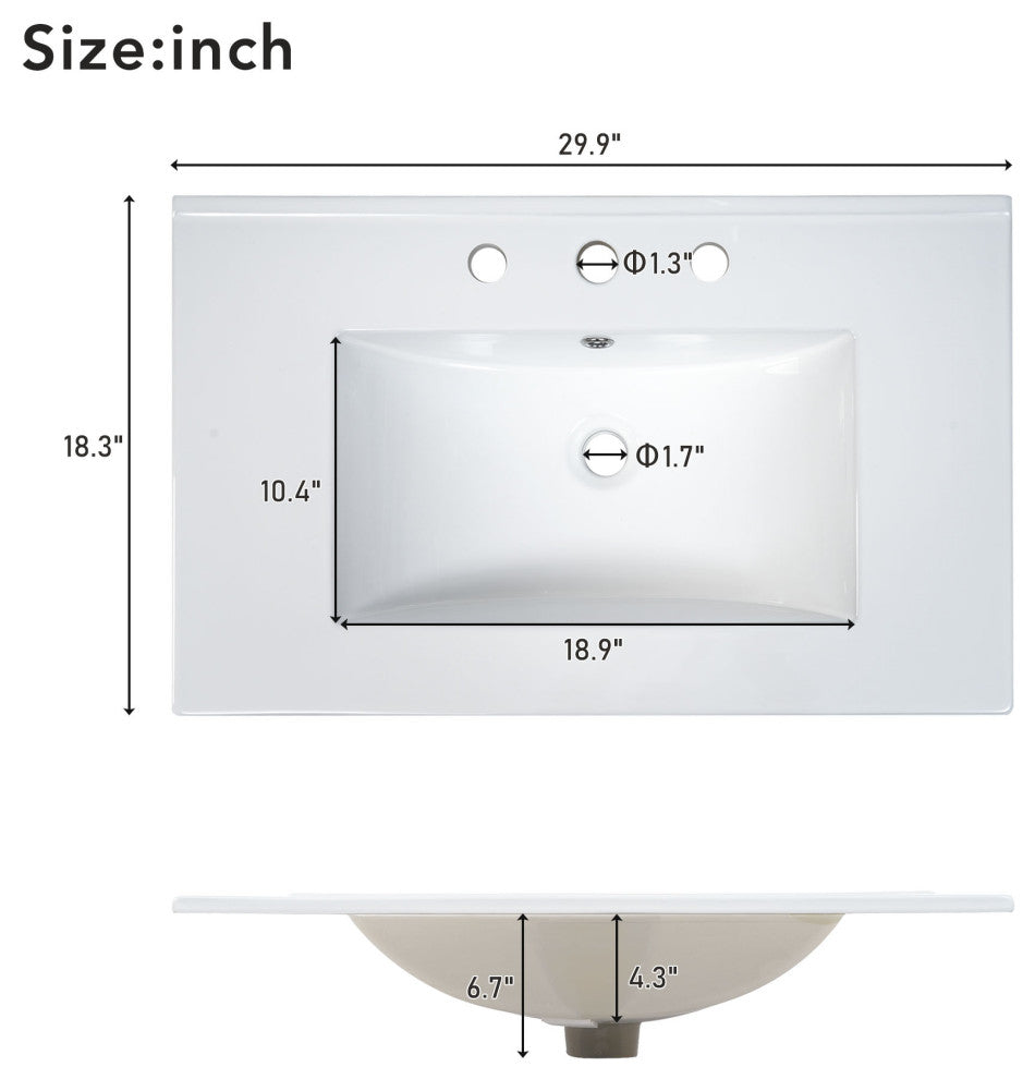 30 Inch Bathroom Vanity with Ceramic Sink and Ample Storage, Black