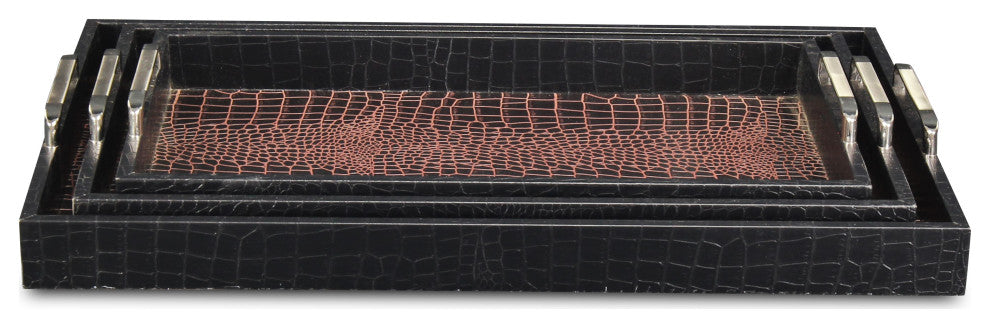3-Piece Faux Alligator Skin Trays