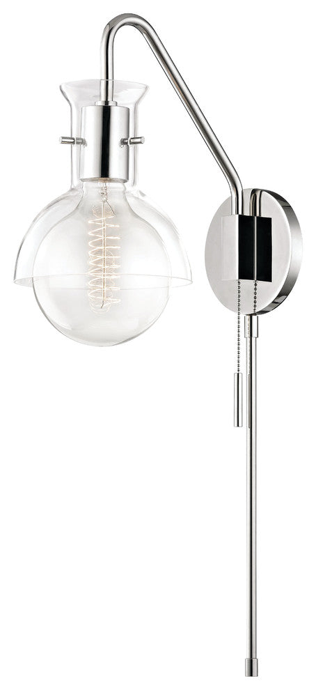 Riley Wall Sconce - Polished Nickel Finish - Clear Glass