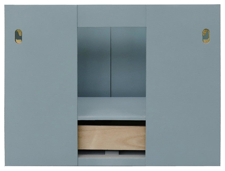 31" Single Wall Mount Vanity, Aqua Blue Finish With Gray Granite Top