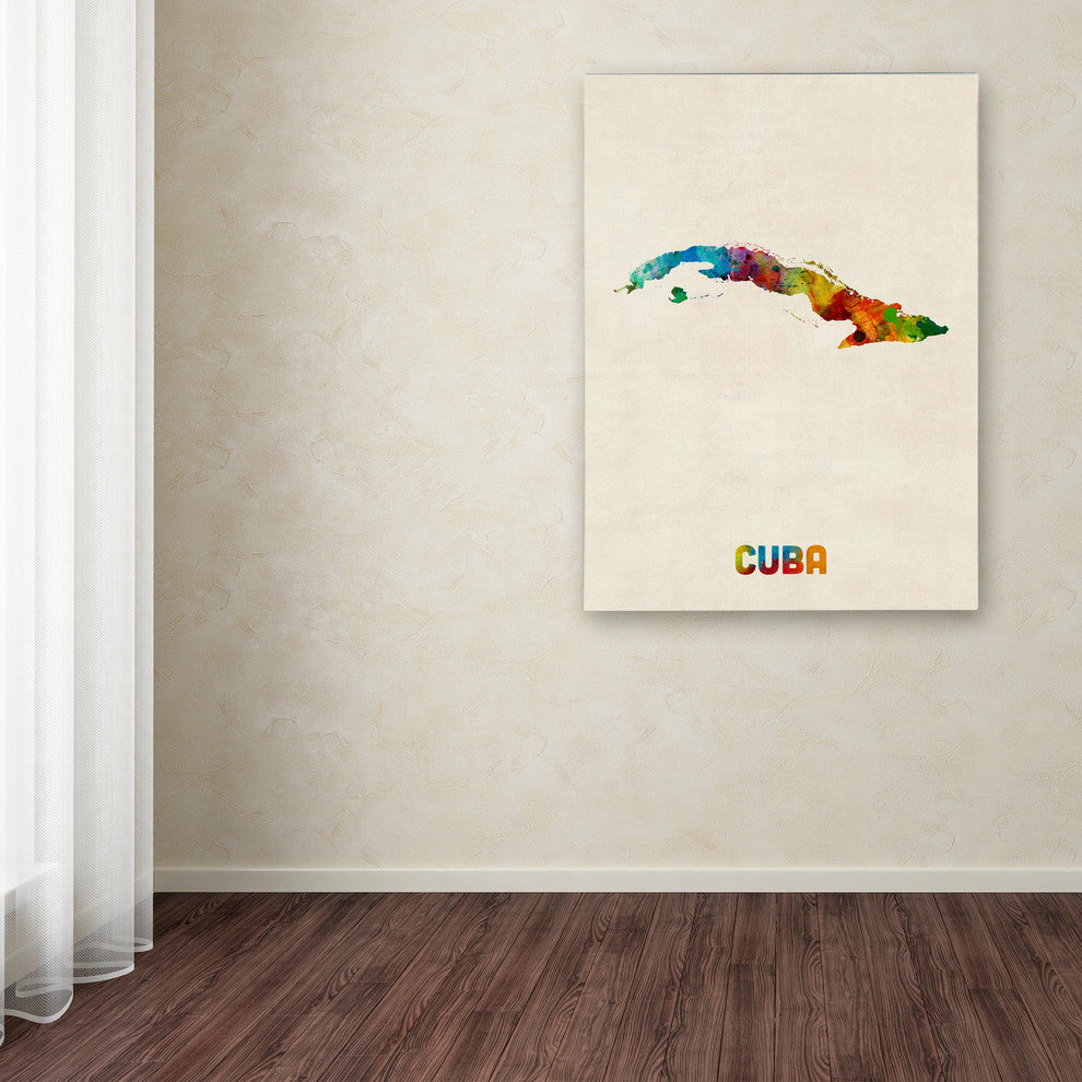 'Cuba Watercolor Map' Canvas Art by Michael Tompsett