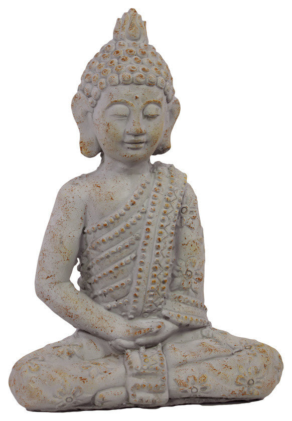 Uniquely Carved Sitting Cement Buddha Gray