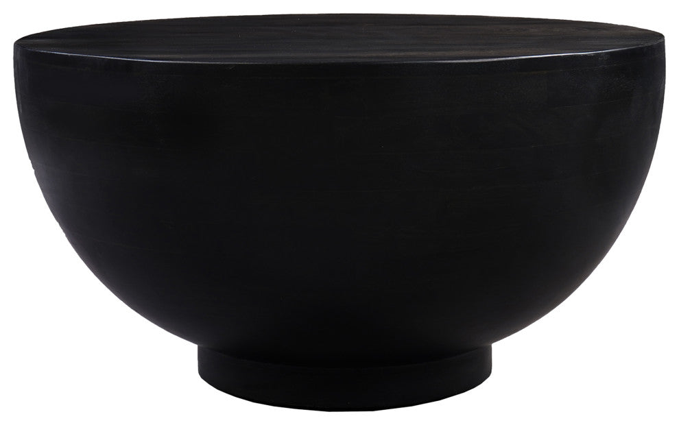Benzara UPT-276366 30" Round Drum Shape Coffee Table, Matte Black