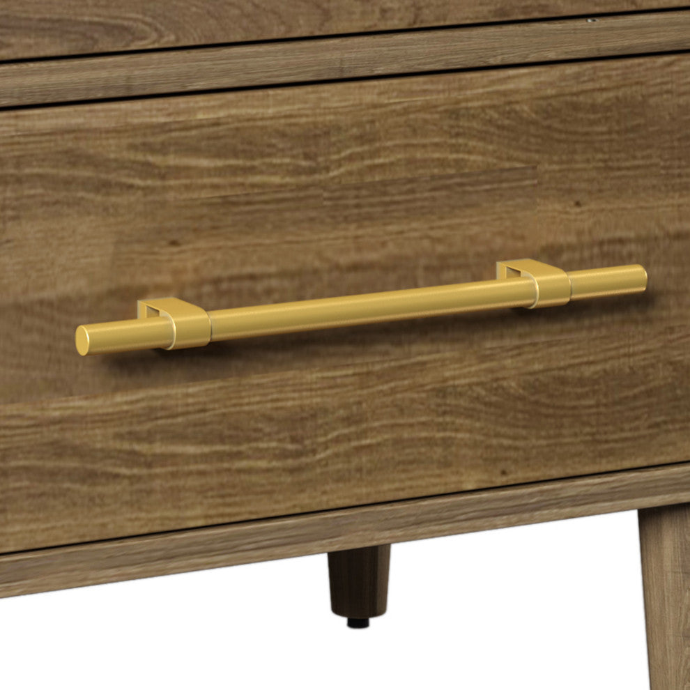 6 Drawers 56" W Wood Double Dresser, Natural Walnut