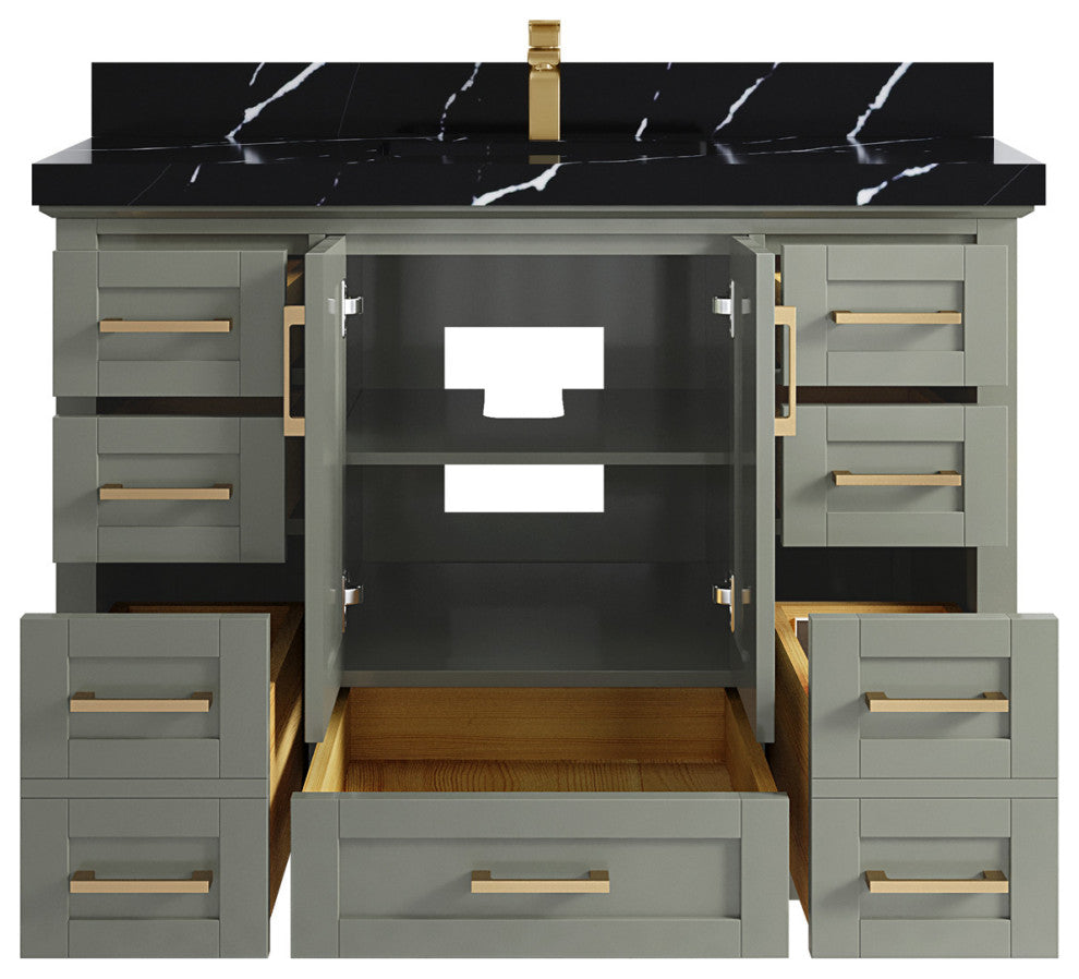 Boston 48 Single Sink Bath Vanity in Evergreen 2" Calacatta Black
