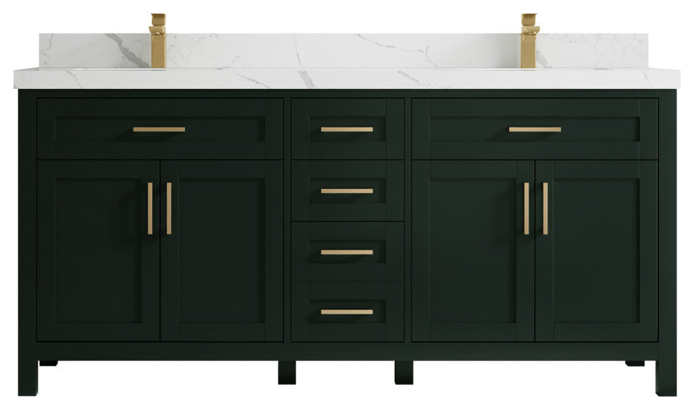 Cambridge 72 Double Sink Bath Vanity in Dark Forest Green 2" Calacatta Laza