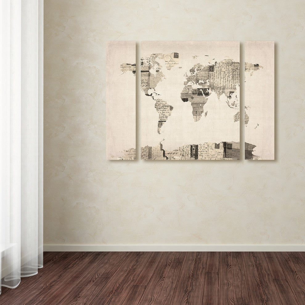 Michael Tompsett ''Postcard World Map'' Multi Panel Art Set, 32"x24"
