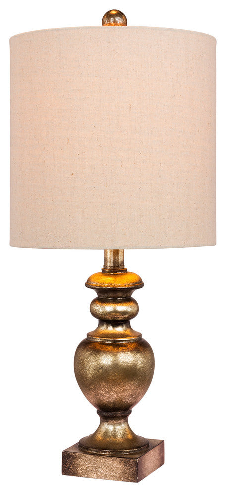 23" Textured Urn Resin Table Lamp, Gold Leaf With Brown Wash