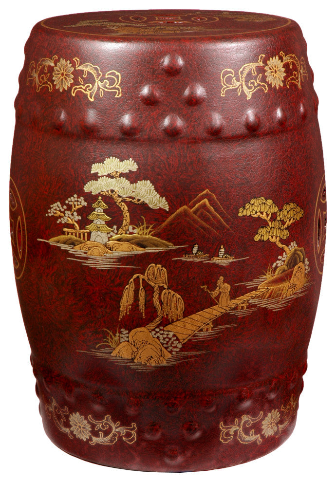 Red, Glazed Garden Stool