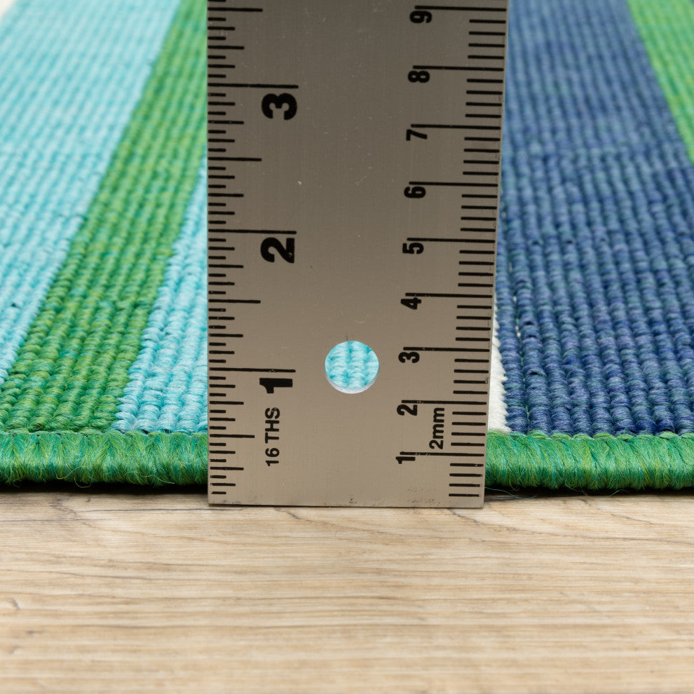 Madelina Stripe Blue and Green Indoor or Outdoor Area Rug, 7'10"x10'10"