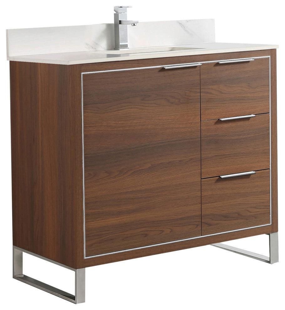 Opulence Bath Vanity, Walnut Ebony, 36", Chrome Hardware, White Carrara Top