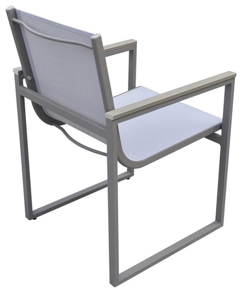 Armen Living Bistro Outdoor Aluminum Dining Arm Chair in Gray (Set of 2)