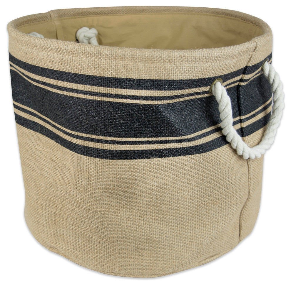 DII Burlap Bin Border Black Round Small 9x12x12"