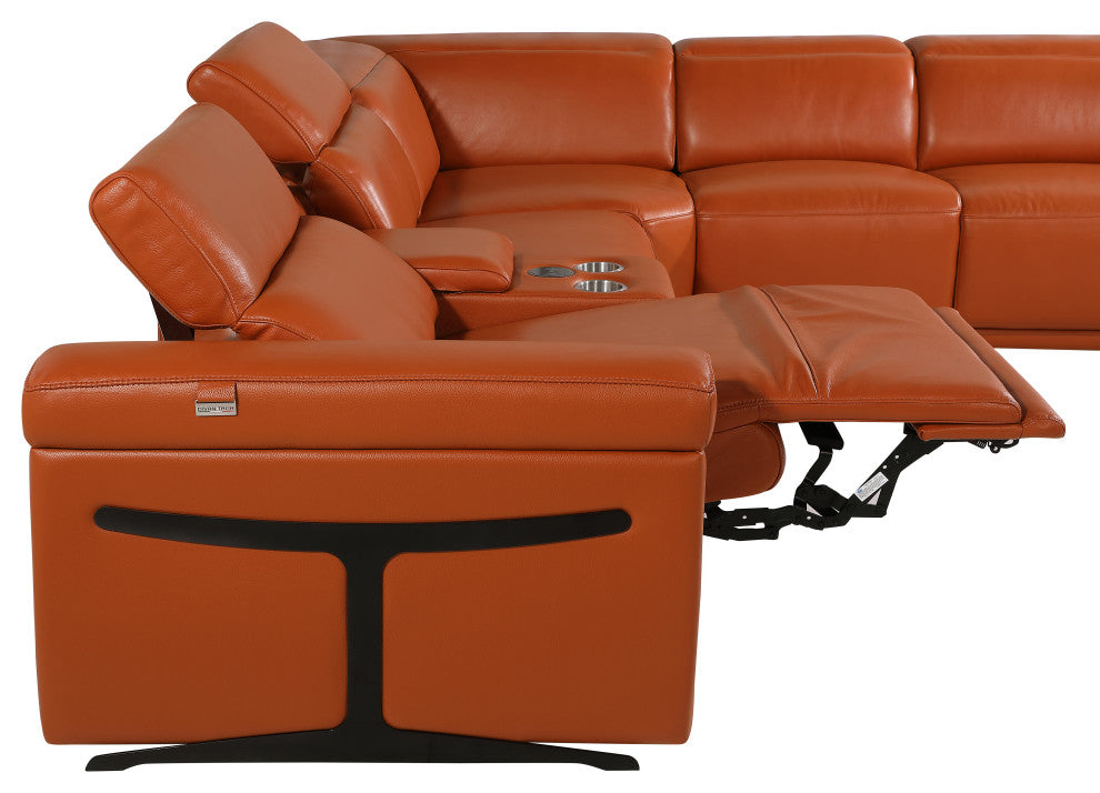 Giovanni 5-Piece 3-Power Reclining Italian Leather Sectional, Camel