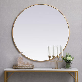 Elegant Decor Eternity 39" Round Mid Century Metal Frame Mirror in Brass