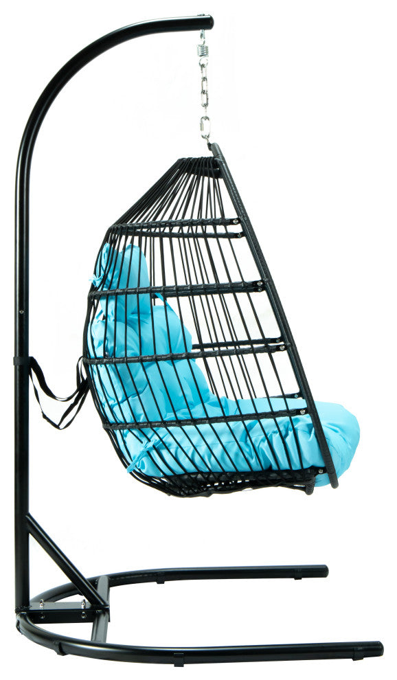 LeisureMod Wicker Folding Hanging Egg Swing Chair, Teal