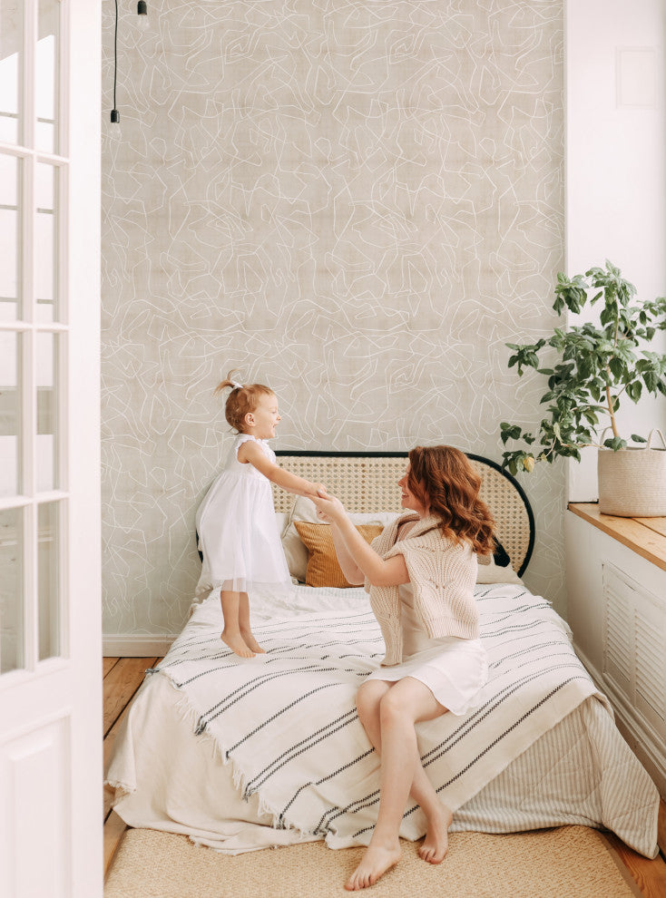 Entangled Lines Textured Look Background Peel and Stick Vinyl Wallpaper, Beige, 24"x108"