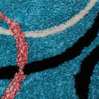 Hand Tufted Shag Polyester Area Rug Geometric Turquoise K00021, [Rectangle] 8'x10'