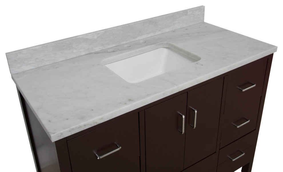 California 48" Bathroom Vanity, Chocolate, Carrara Marble