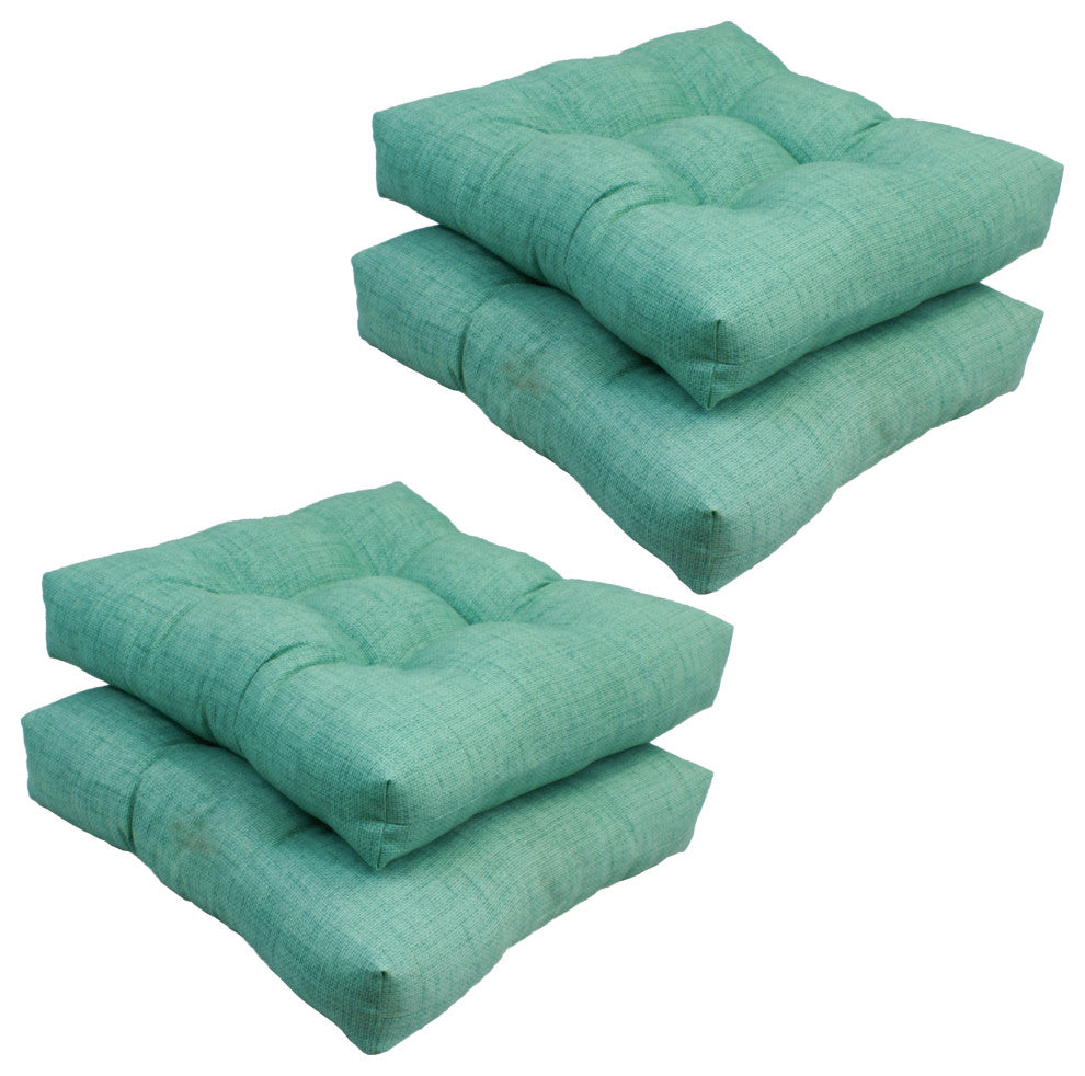19" Squared Patterned Tufted Dining Chair Cushions, Set of 4, Rionu Aqua