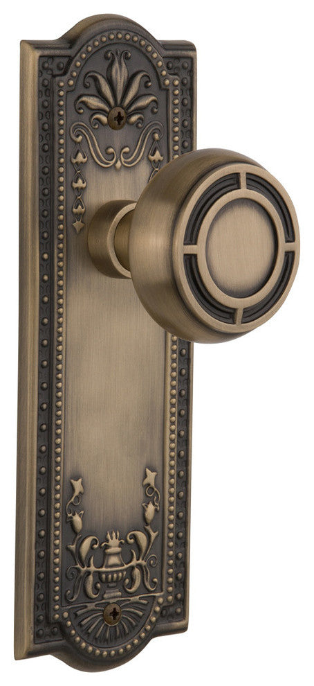 Meadows Plate Privacy Mission Knob, Antique Brass