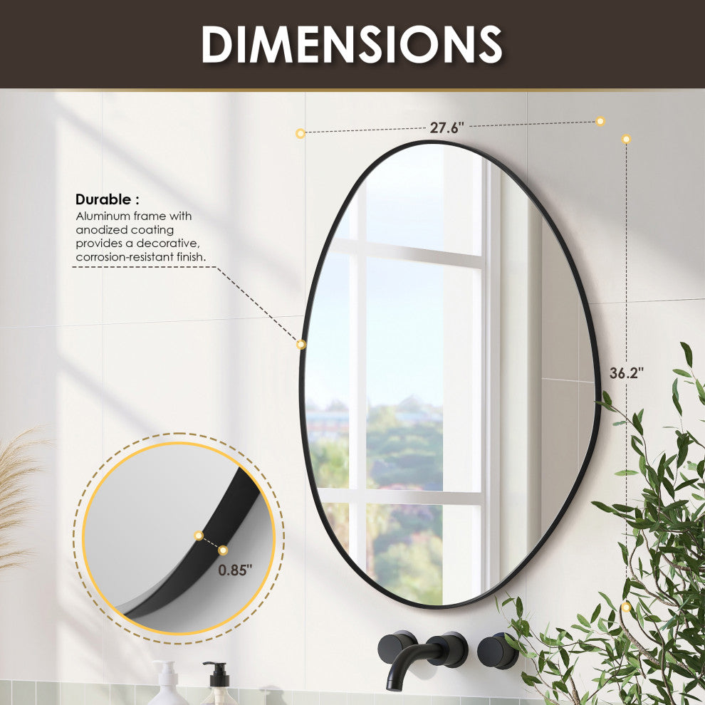 Aura Irregular Framed Bathroom Wall Mirror, Matte Black, 27"
