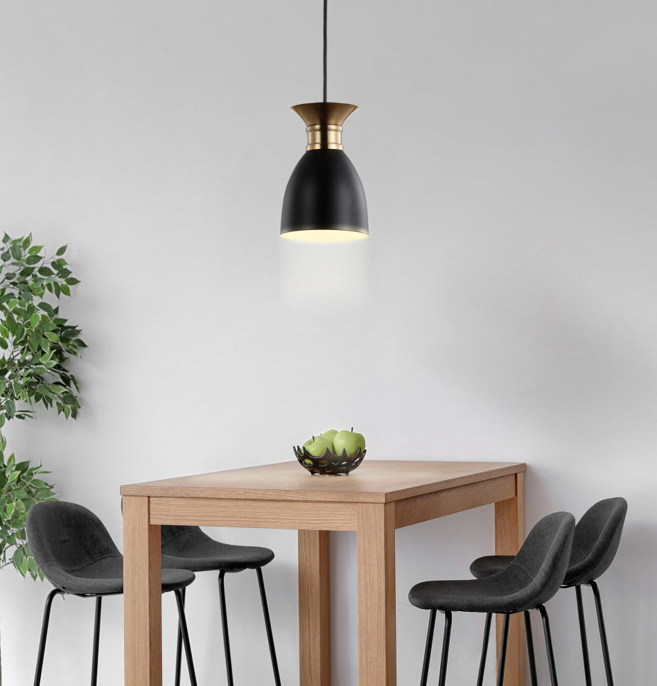 Edison Metal LED Pendant, Black, Brass Gold, Width: 5.75"