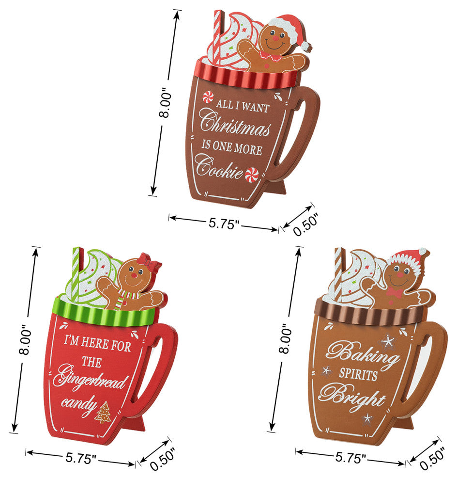 Christmas Gingerbread Man Mug Table Decor, 3-Piece Set