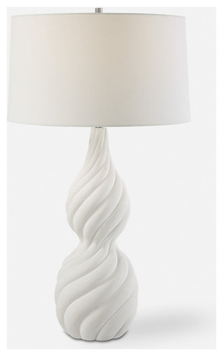 Elegant Twisted Ceramic Swirl Chalk White Table Lamp 32 in Gourd Shape Ribbed