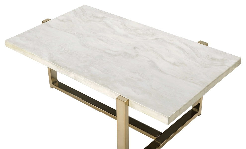 ACME Feit Coffee Table, Faux Marble and Champagne