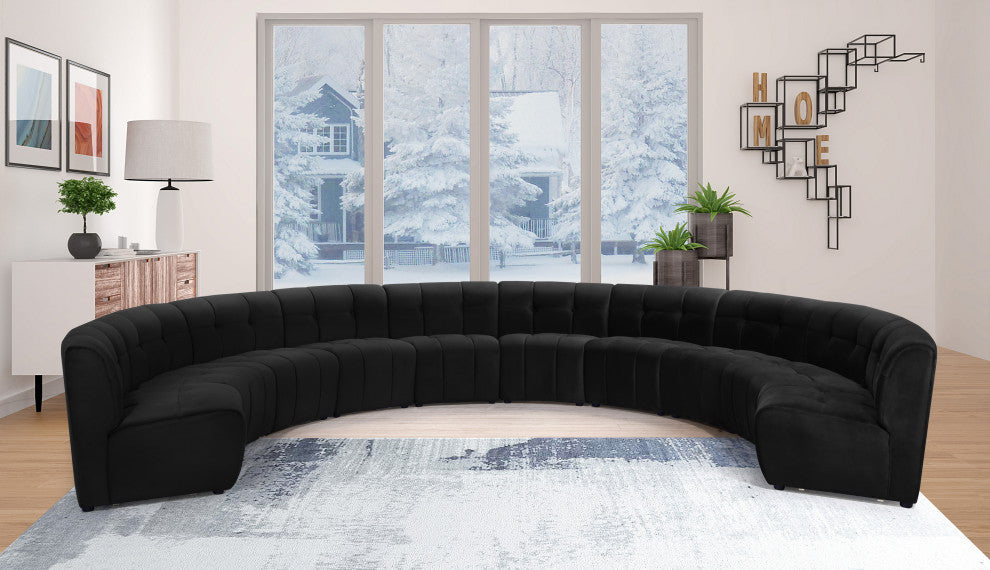 Limitless Velvet Upholstered 10-Piece Modular Sectional, Black