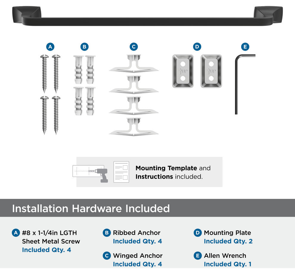 Amerock Highland Ridge Transitional Towel Bar, Matte Black, 24" Center-to-Center