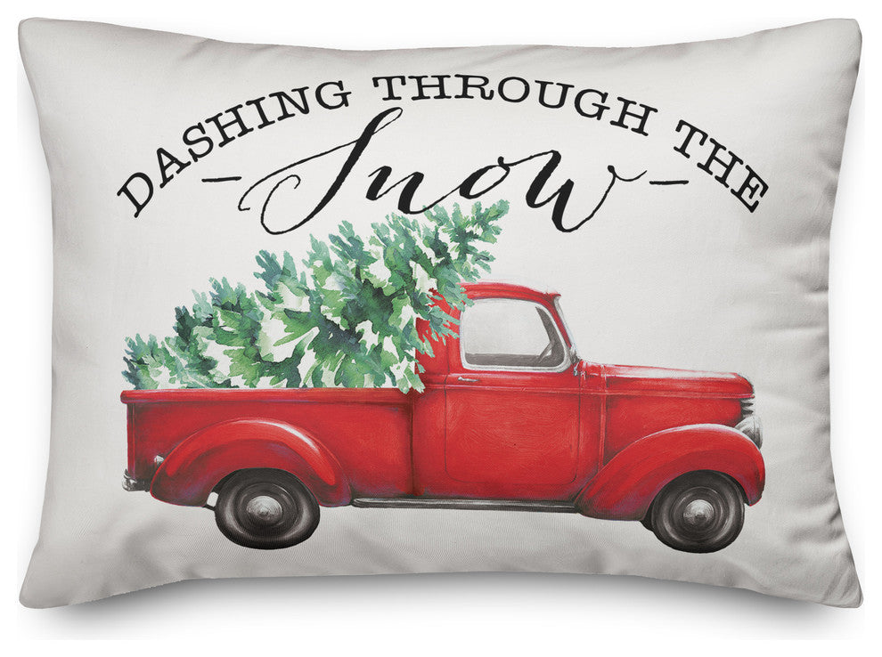 Dashing Through the Snow Red Truck 14"x20" Throw Pillow
