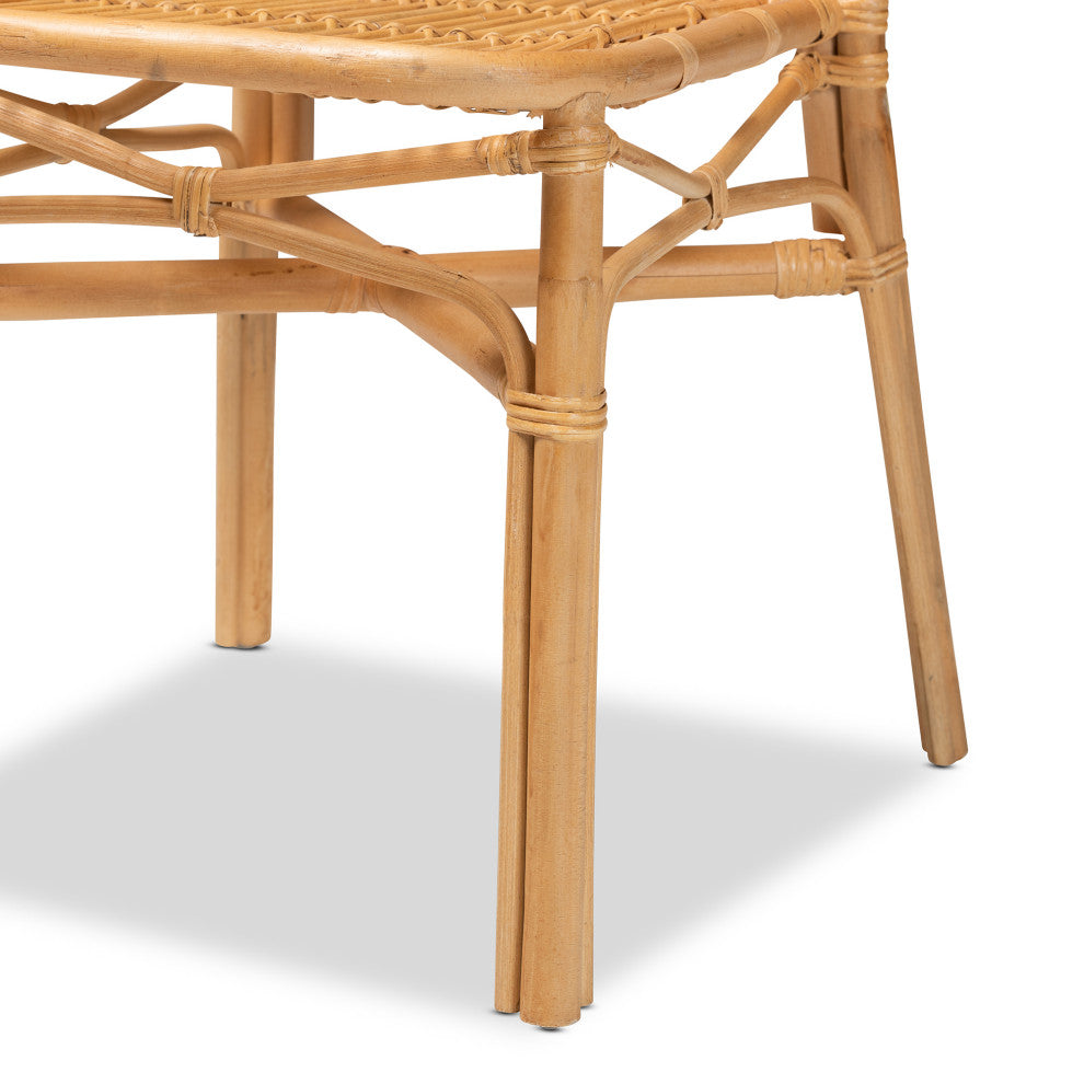 Ivora Modern Bohemian Natural Brown Rattan 2-Piece Dining Chair Set