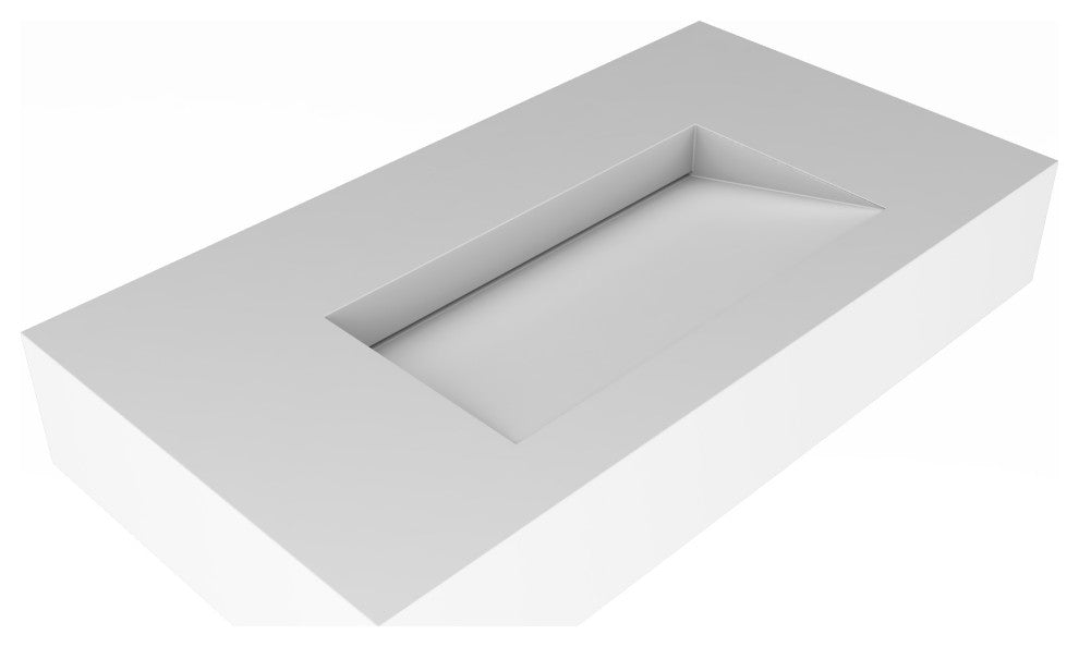 CastelloUSA Pyramid Solid Surface Wall Mounted Ramp Basin Sink, White, 36", No Faucet Hole