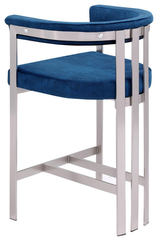 Marcello Upholstered Counter Stool, Navy, Velvet, Brushed Chrome
