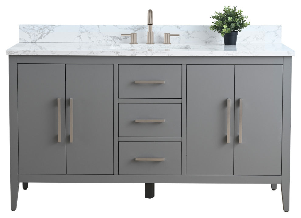 Vanity Art Bathroom Vanity With Sink, Cashmere Gray, 60", Single Sink, Brushed Nickel
