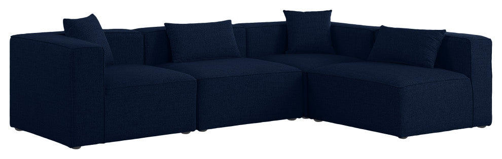 Cube Upholstered Modular Sectional, Navy, 4-Piece: 2 Armless Chair, 2 Corner Chair, Linen Texured Fabric