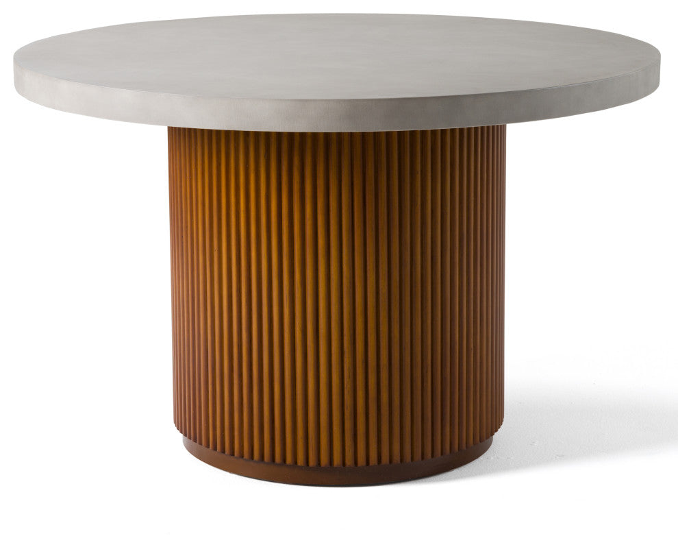 Modrest Duncan Modern Faux Concrete + Walnut Round Dining Table