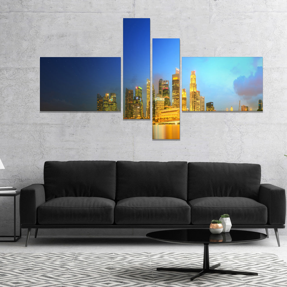 Singapore Skyline and Marina Bay, Cityscape Canvas Art Print, 60"x32", 4 panels