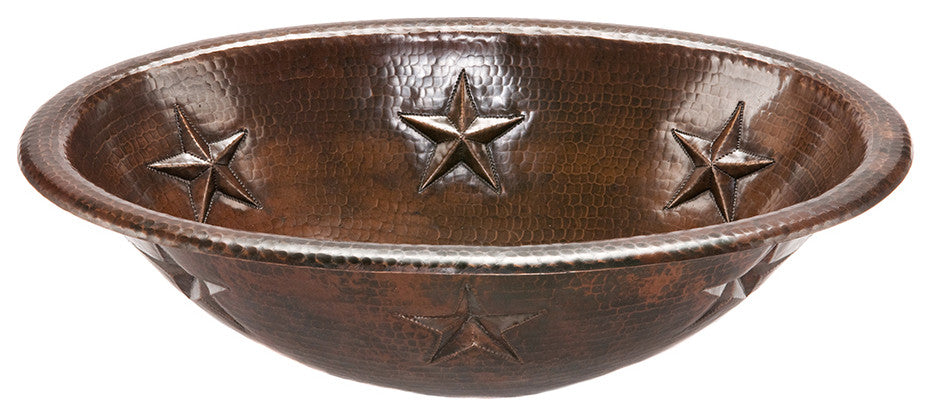 LO19RSTDB Oval Star Self Rimming Hammered Copper Sink