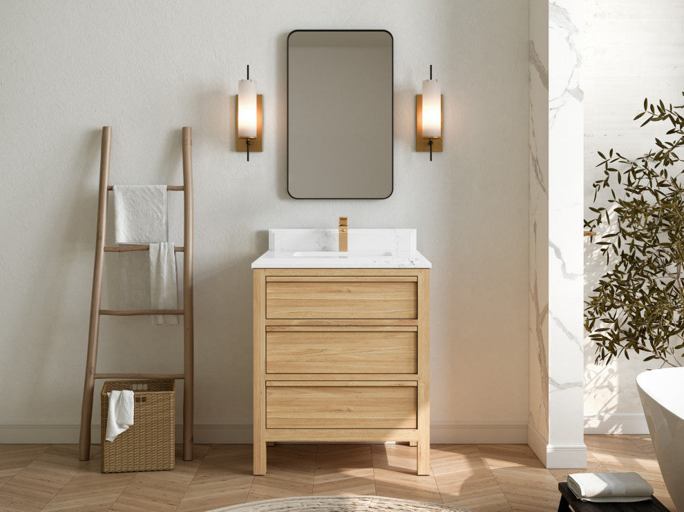 Elizabeth 30 Single Sink Bath Vanity in Light Natural Teak 1.5" Empira Quartz