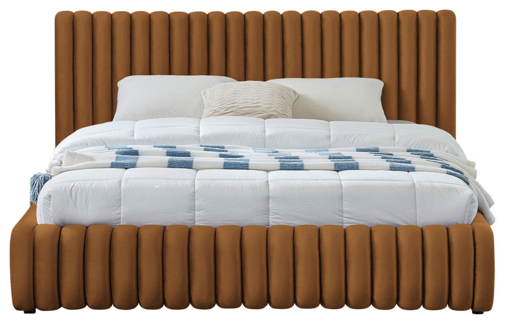 Nico Black Velvet Upholstered Bed, Saddle, King