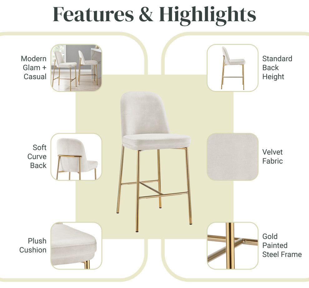 Keisha Counter Stool, Set of 2, Arcadia Cream, Velvet