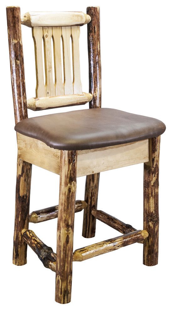 Glacier Country Counter Height Bar Stool With Back, Saddle Upholstery