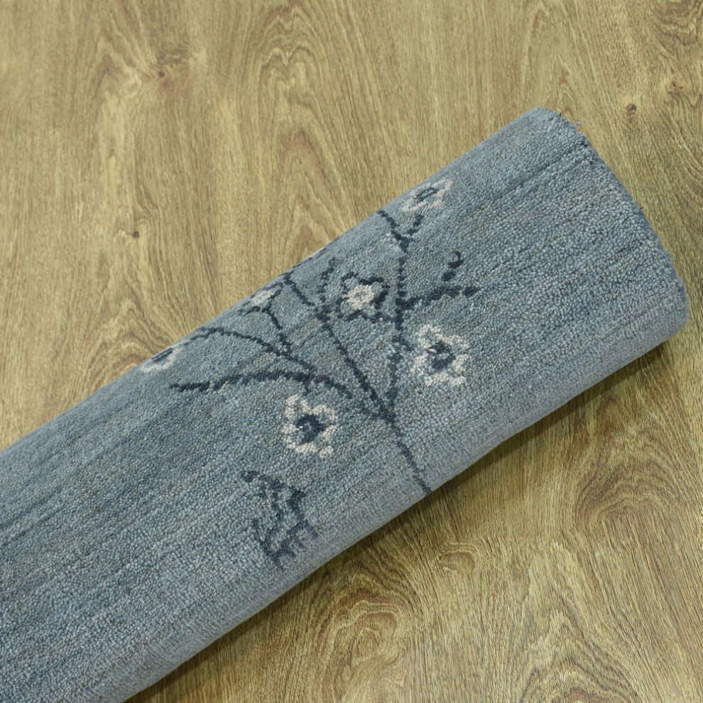 HAND KNOTTED LOOM WOOL ECO - FRIENDLY AREA RUGS  - Light Blue,Contemporary